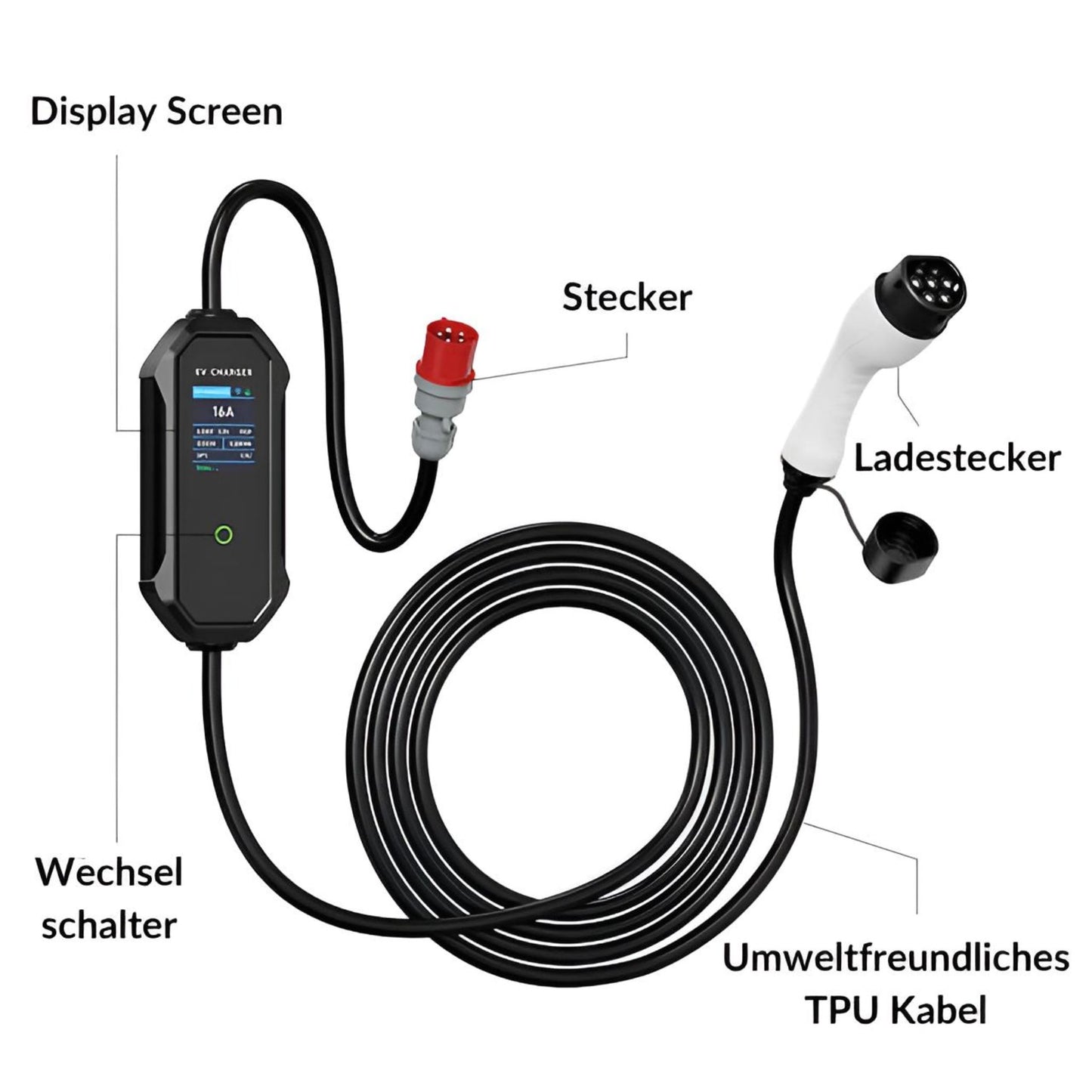 Mobile Wallbox 11kW 16A 3-phasig mit App Steuerung & 5m Typ 2 Ladekabel