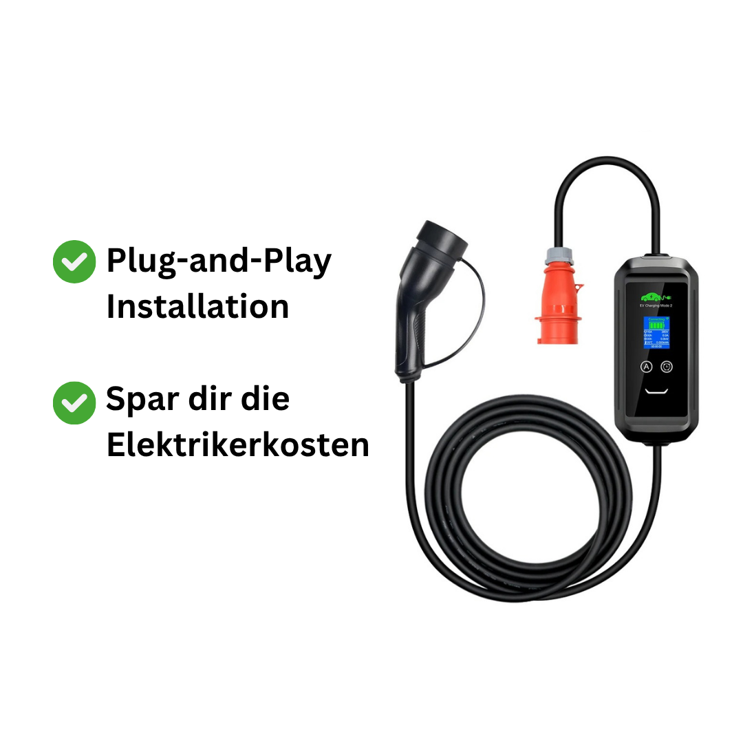 Mobile Wallbox 11kW 16A 3-phasig mit App Steuerung & 5m Typ 2 Ladekabel